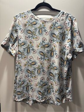 LOFT Paisley Floral Button Back Blouse Size XL Blue White